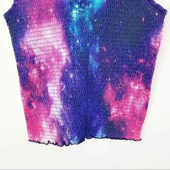 HOT TOPIC Smocked Galaxy Crop Tank Top XLarge Tie Due Purple Pink Punk - Picture 4 of 5